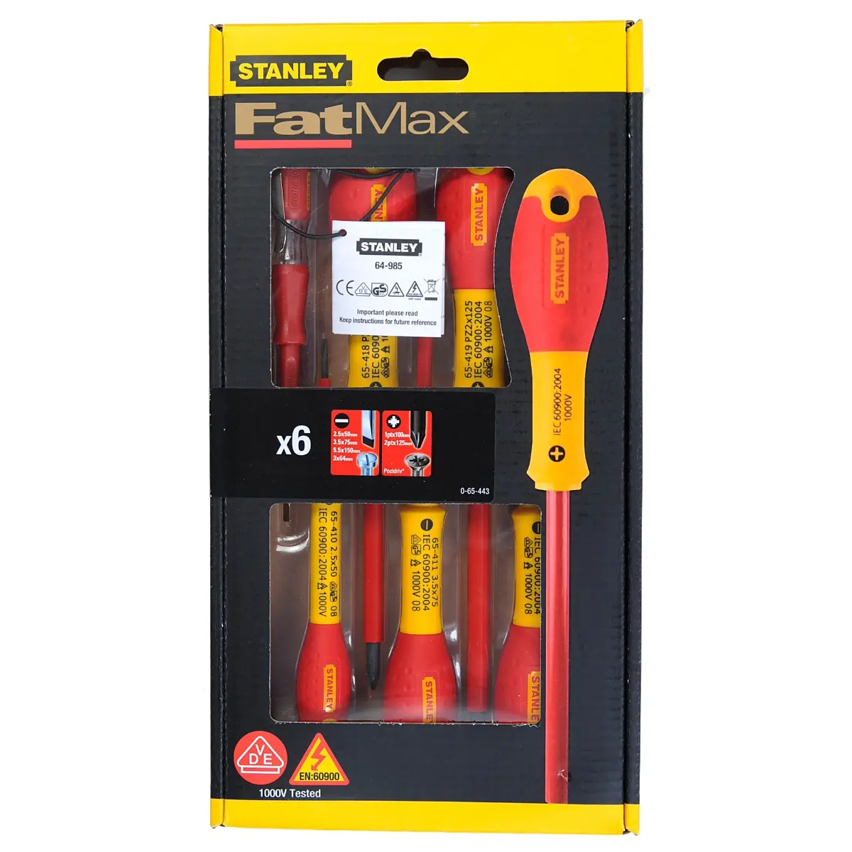 STANLEY FATMAX Schraubendreher-Set 6-teilig m. Spannungsprüfer Schl. Pozidriv