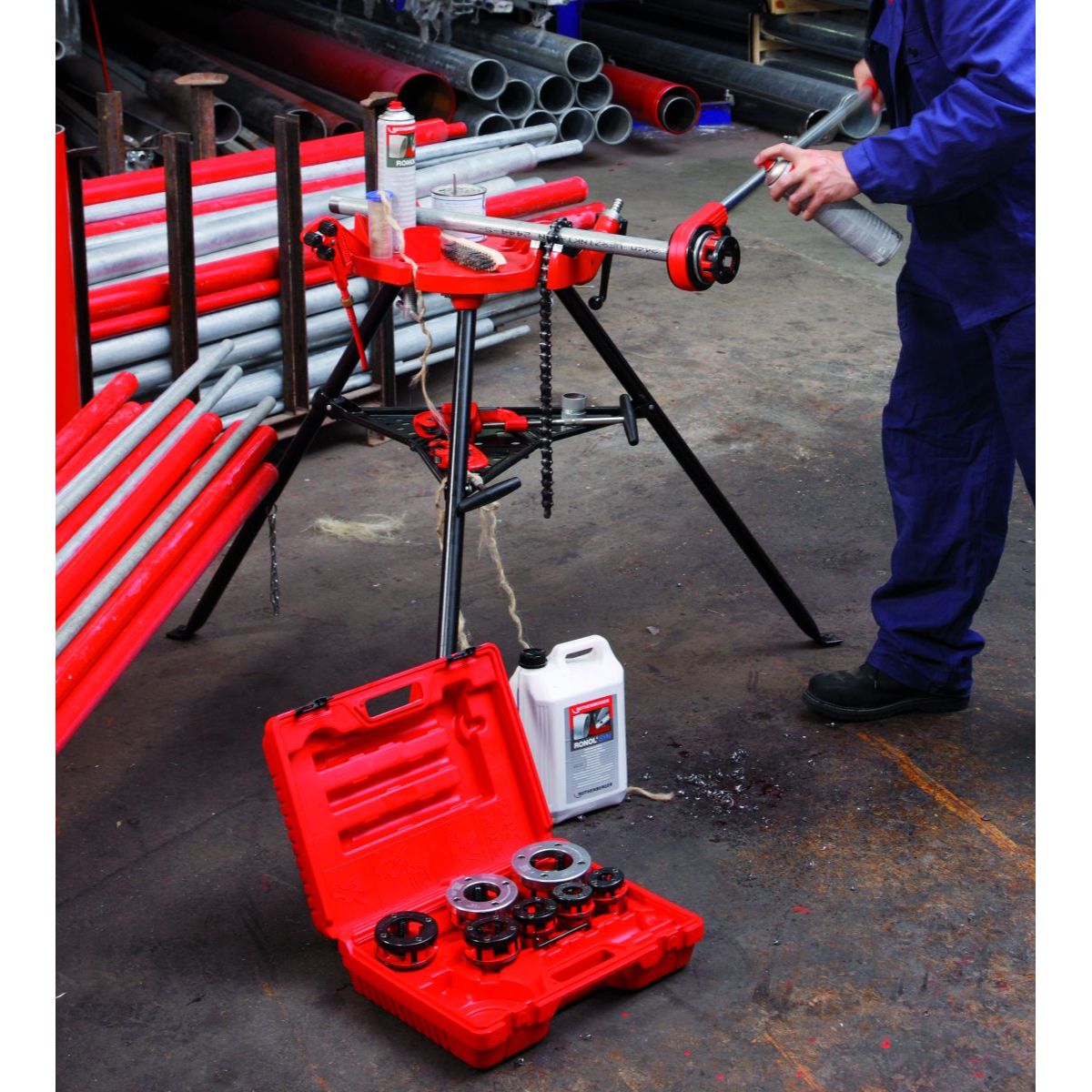 ROTHENBERGER SUPER CUT-Set, Ratschen-Gewindeschneidkluppe,BSPT R, 3/8"-1/2"-3/4"-1"-1.1/4" im Koffer
