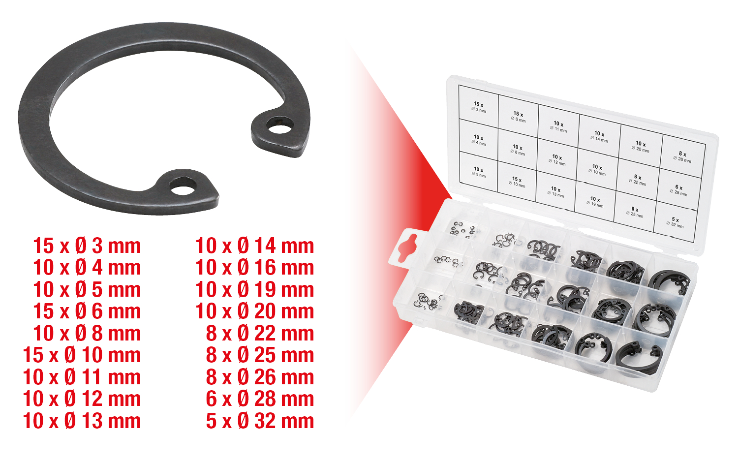 KS Tools Sortiment Sprengringe innen, Ø 3-32mm, 180-tlg