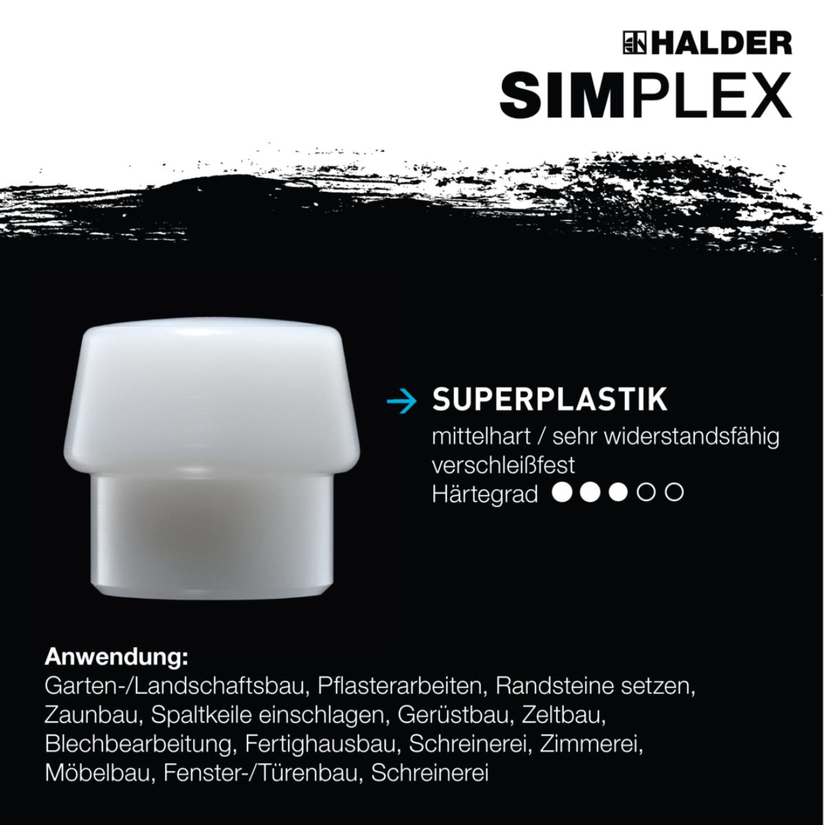 HALDER SIMPLEX - Schonhammer mit verstärktem Tempergussgehäuse und Fiberglasstiel, TPE-mid