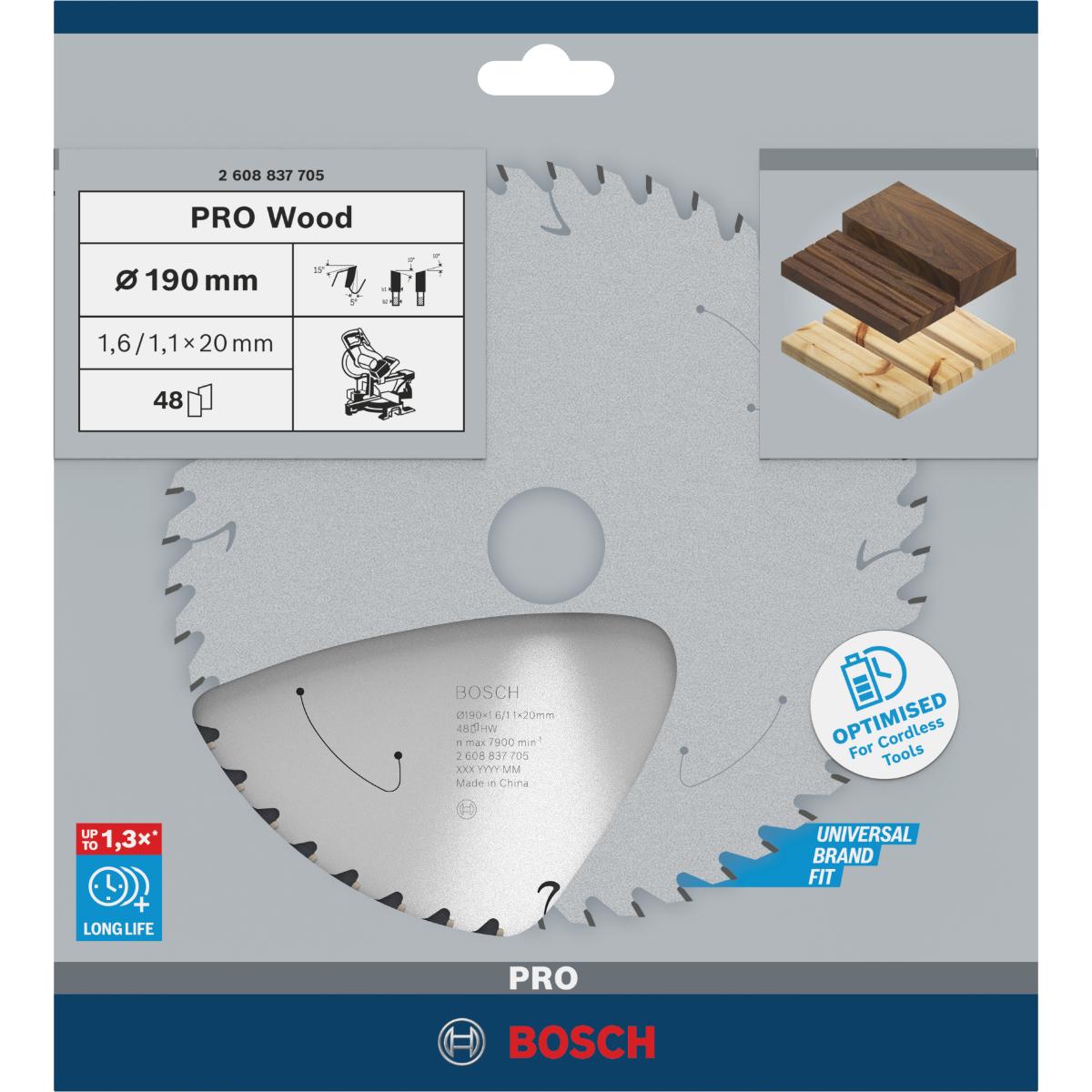 Bosch PRO Akku-Kreissägeblatt Standard for Wood B 190x20 T48