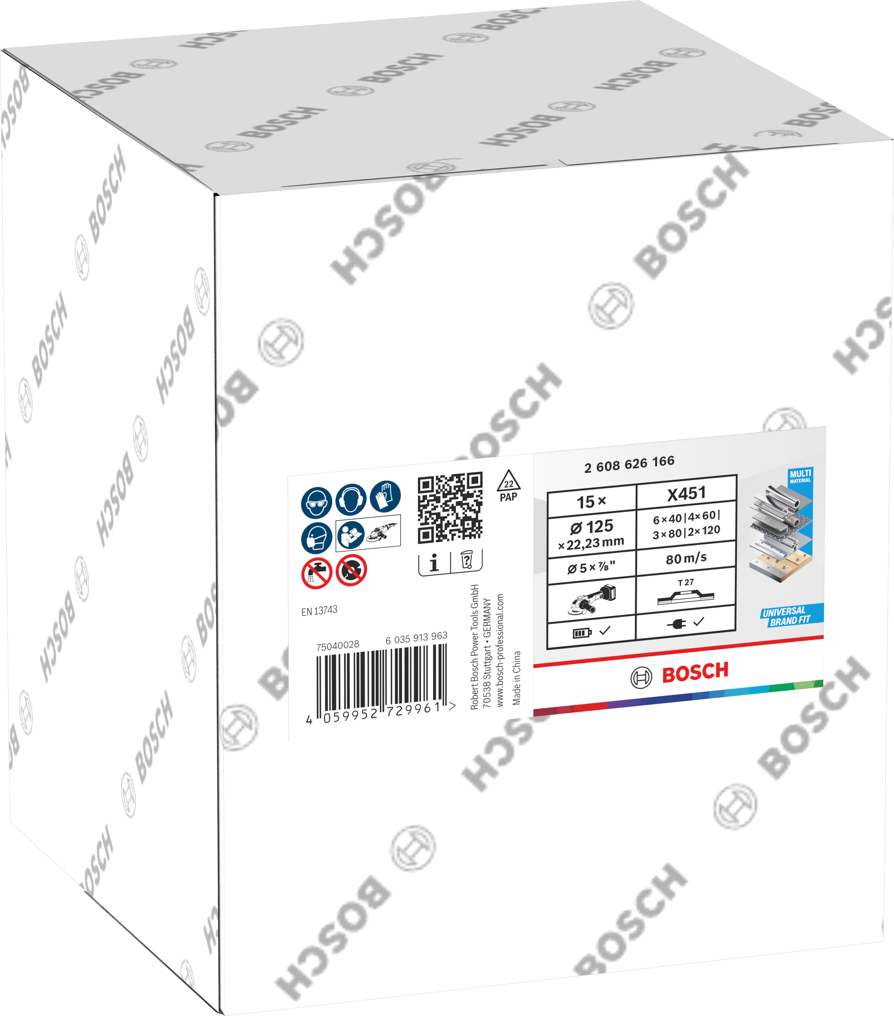 Bosch X451 Fächerschleifscheiben 125mm, T27, 15-teiliges Set