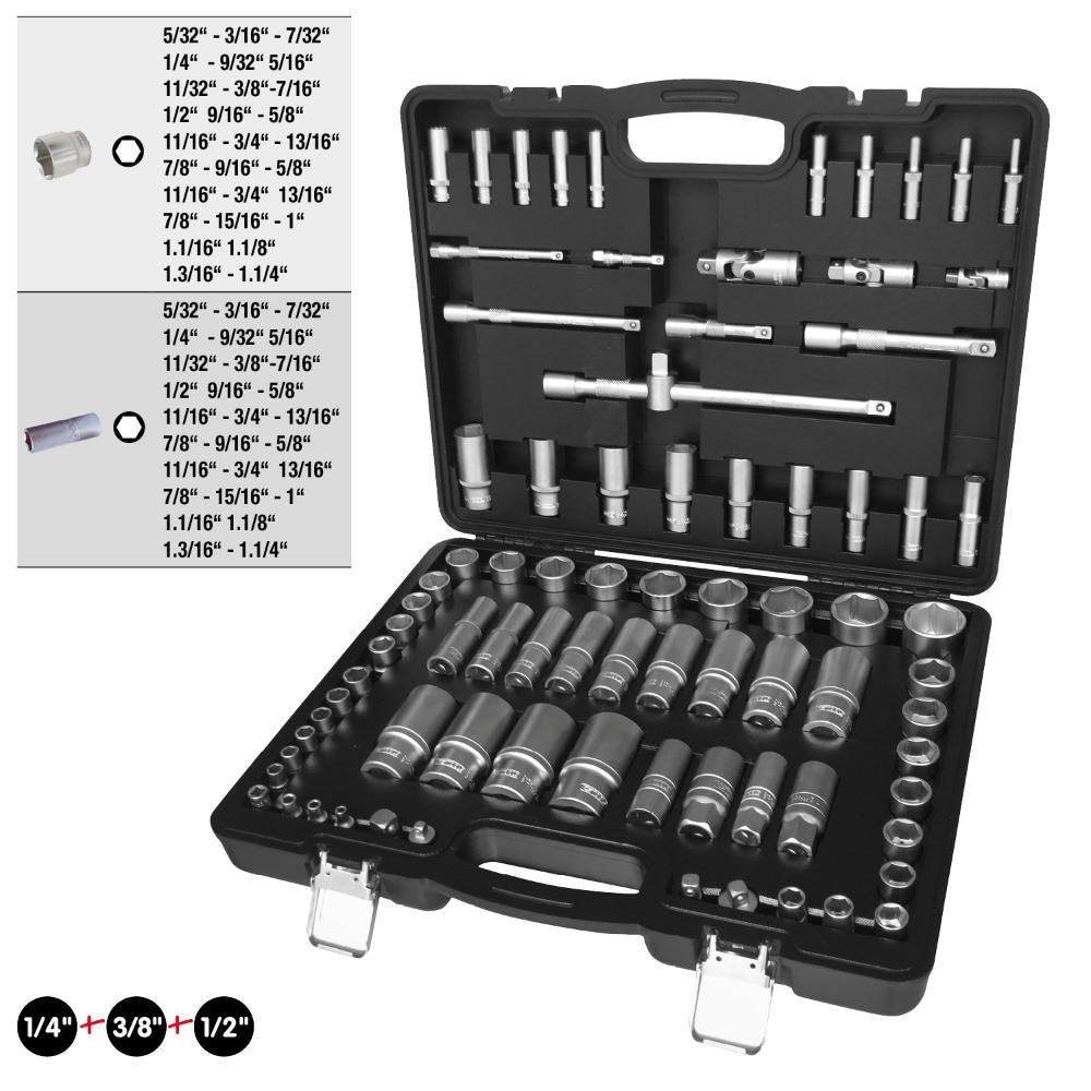 KS Tools 1/4 Zoll+3/8 Zoll+1/2 Zoll Steckschlüssel-Satz, 82-tlg, Zollmaße