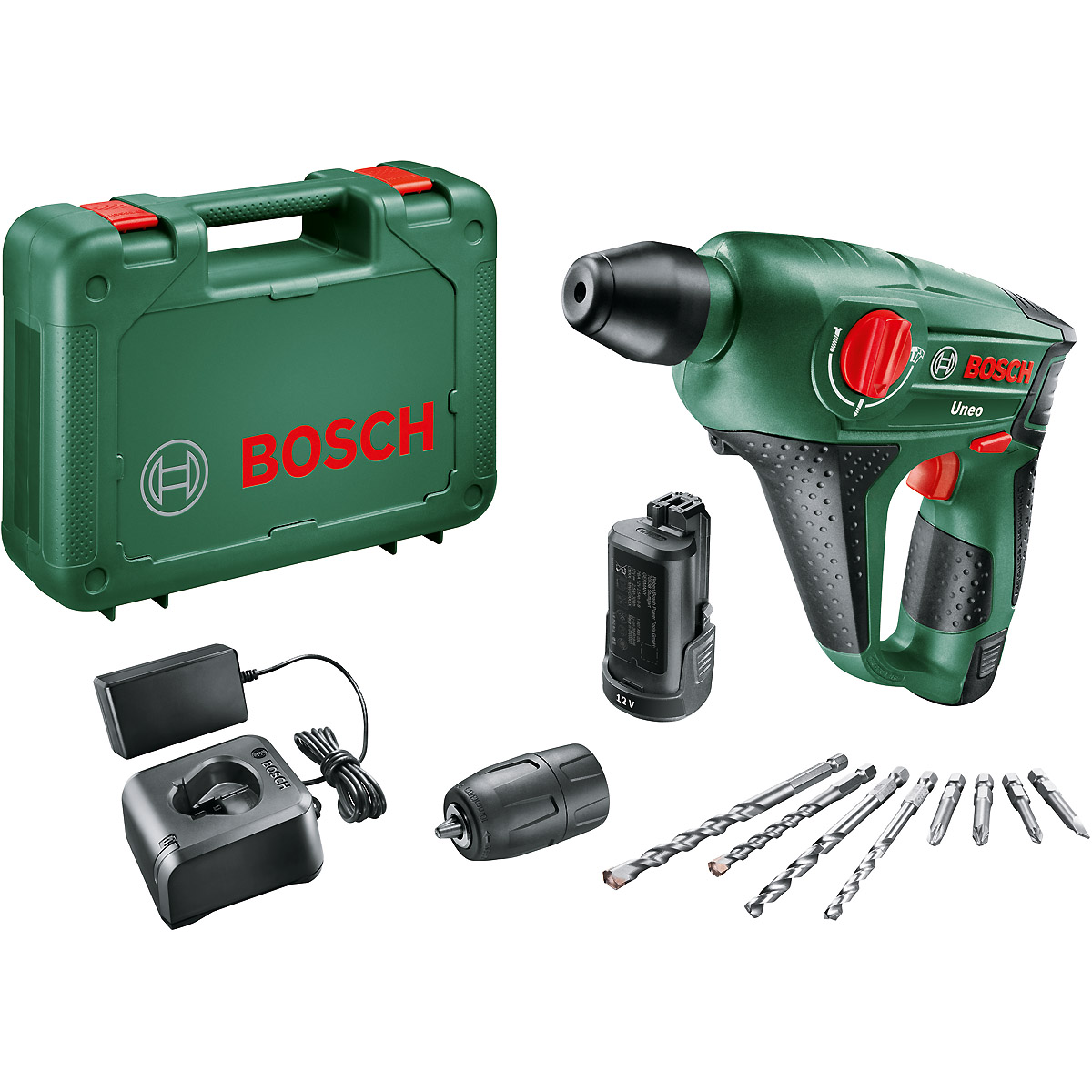 Bosch Akku-Bohrhammer Uneo, mit 2 x PBA 12V 2.5 Ah Akku, Ladegerät AL 1115 CV
