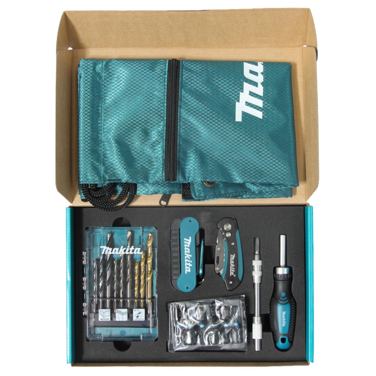 Makita Handwerker-Set 29-teilig Bohrer-Set Bit-Set Steckschlüsseleinsätze Schraubendreher Klappmesser
