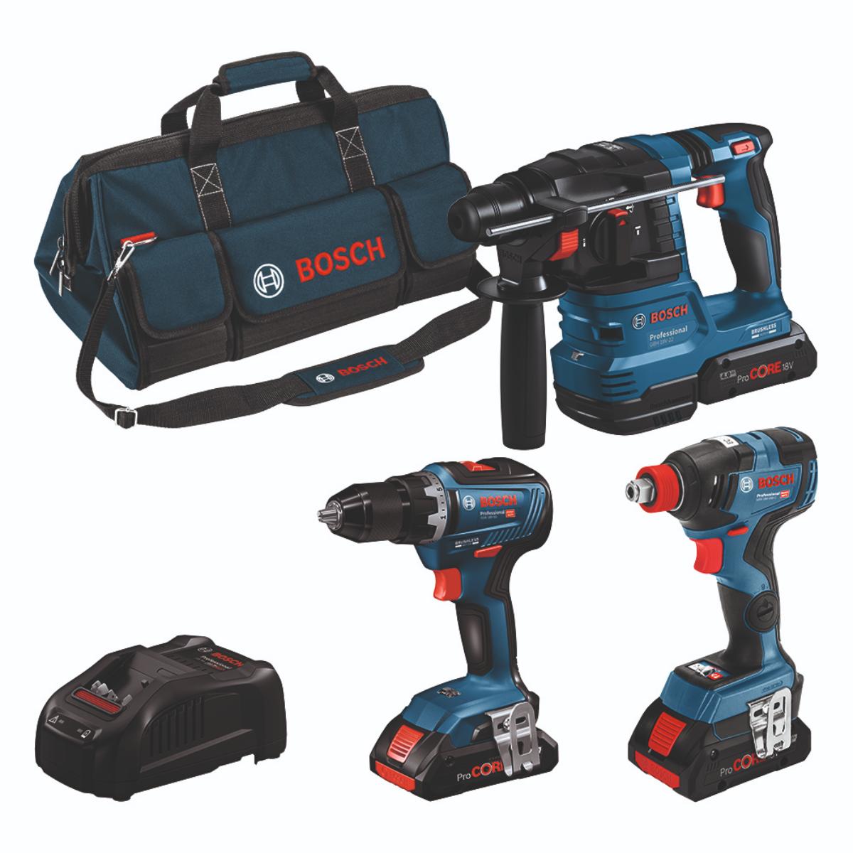 Bosch Combo Kit 3-tlg. 18V: GSR 18V-55/GDX 18V-200/GBH 18V-22, 3 x Akku, Schnellladegerät