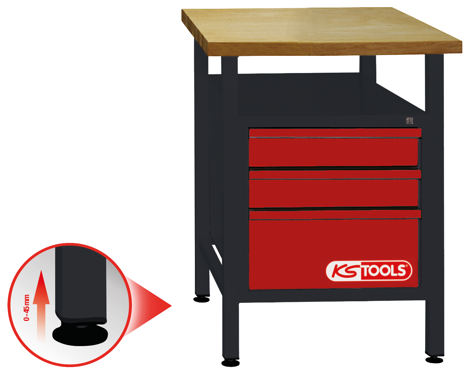KS Tools Werkbank mit 3 Schubladen, H840xB600xT600mm