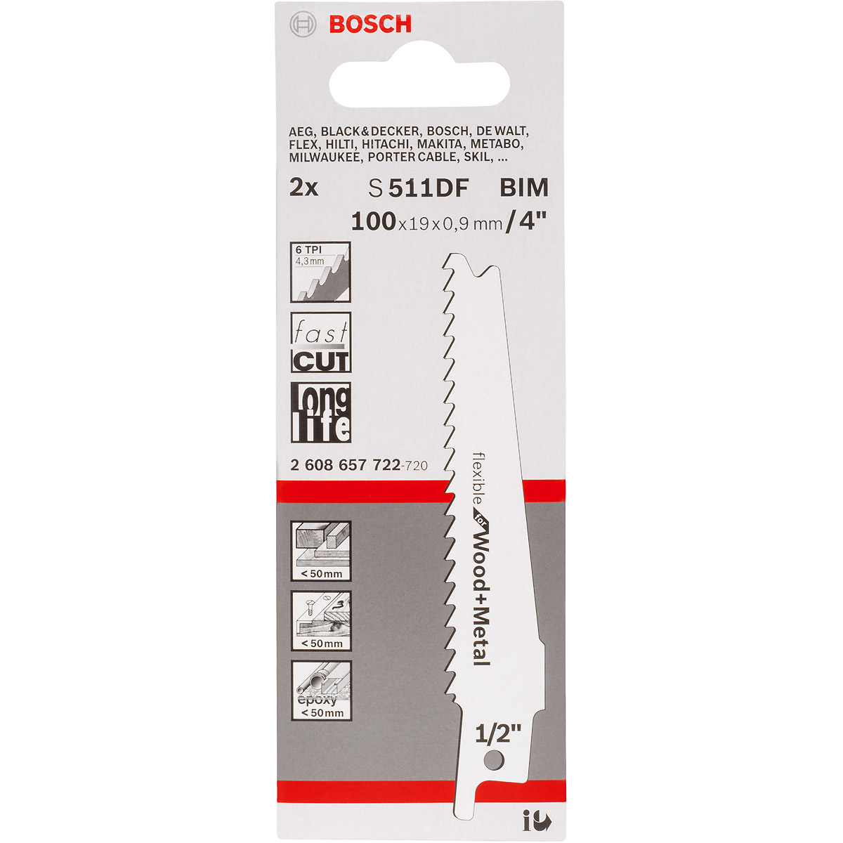Bosch Säbelsägeblatt S 511 DF, Flexible for Wood and Metal
