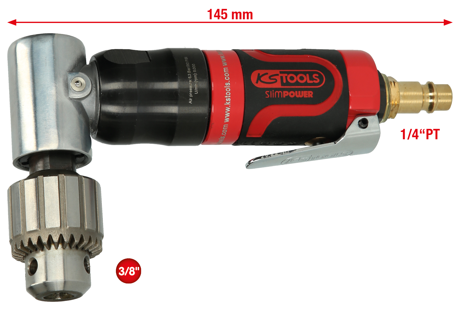 KS Tools 3/8"SlimPOWER Mini-Druckluft-Winkelbohrmaschine