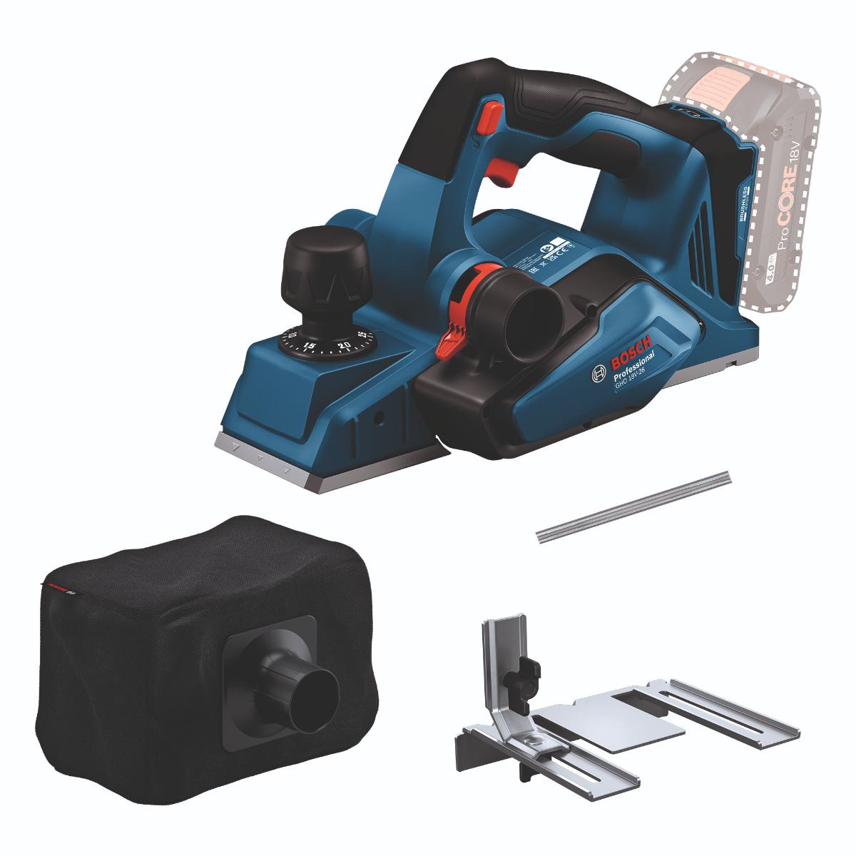Bosch Akku-Hobel GHO 18V-26 inkl. Staubabsaugung Zubehör
