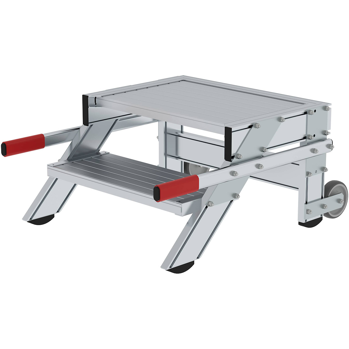Munk Arbeitspodest fahrbar, Stufenbreite 600 mm, Aluminium geriffelt