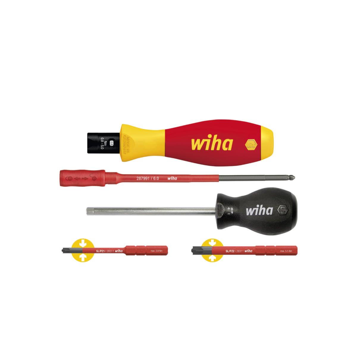 Wiha Drehmoment-Schraubendreher Set TorqueVario -S electric 0,8-5,0 Nm PlusMinus/Pozidriv 5-teiliges Set variabel einstellbare Drehmomentbegrenzung