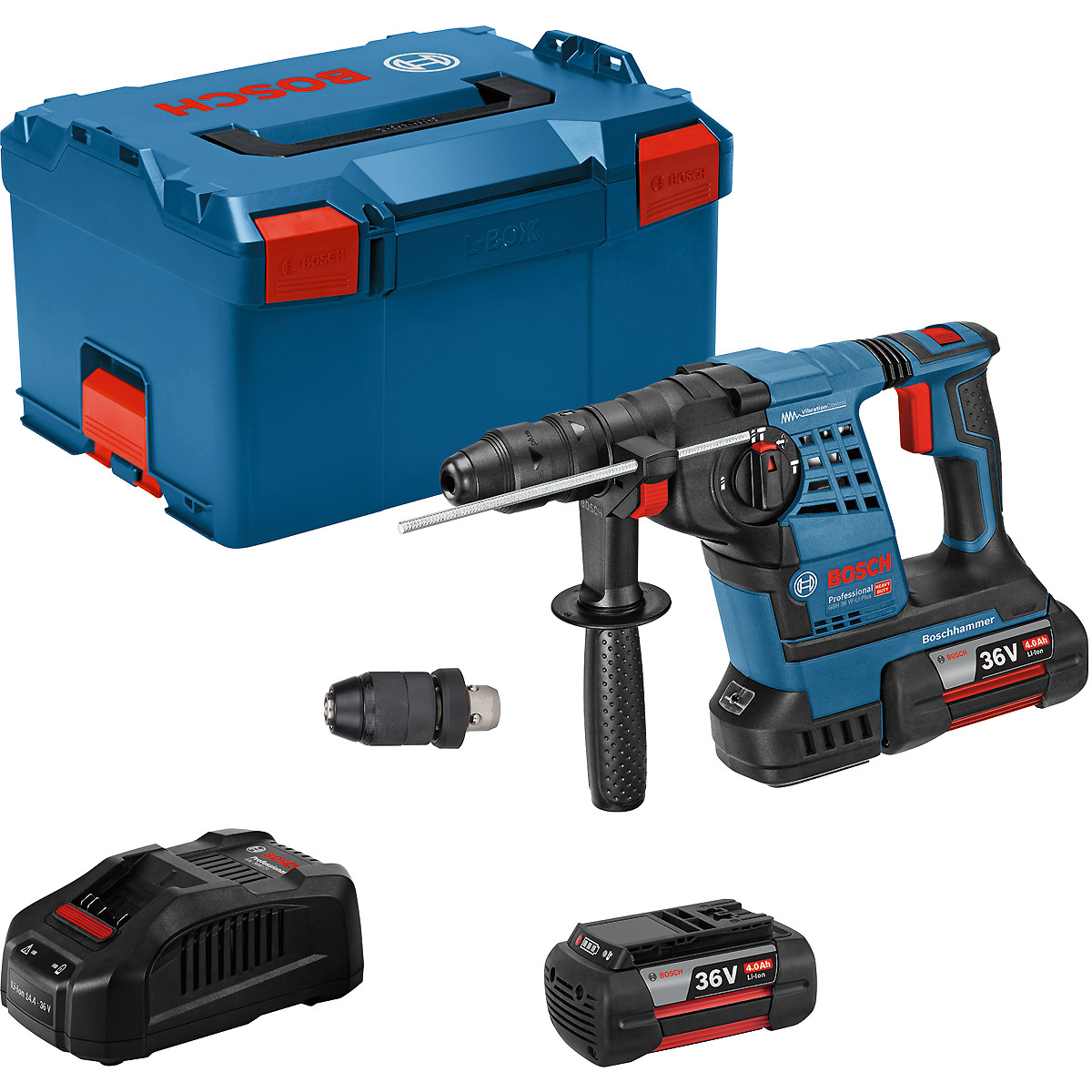 Bosch Akku-Bohrhammer mit SDS plus GBH 36 VF-LI Plus, 2 x 4.0 Ah Li-Ion Akku, L-BOXX