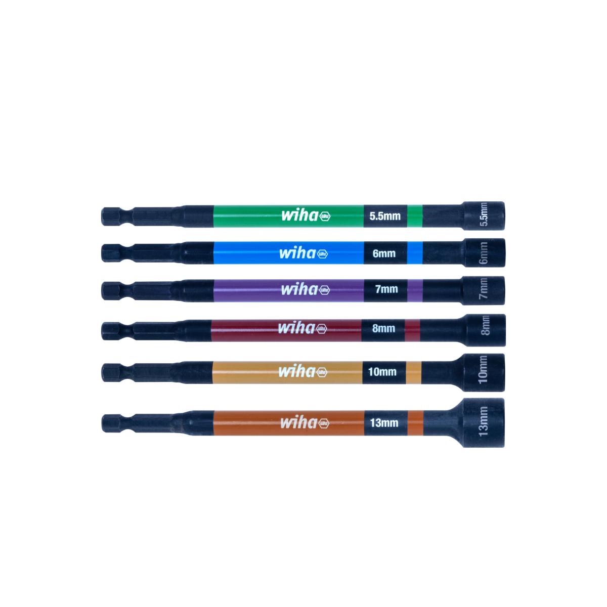 Wiha Farbcodiertes Steckschlüssel Set magnetisch, 150 mm 6-teiliges Set 1/4 zoll