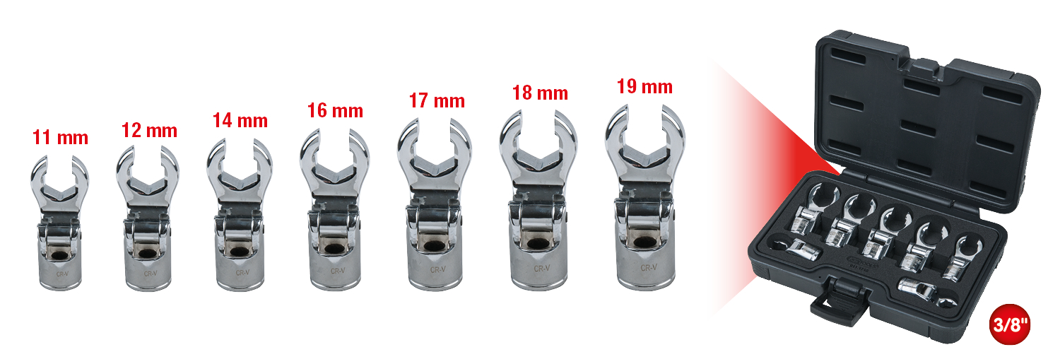 KS Tools 3/8" Gelenk-Ringschlüssel-Stecknuss-Satz (offen), 7-tlg