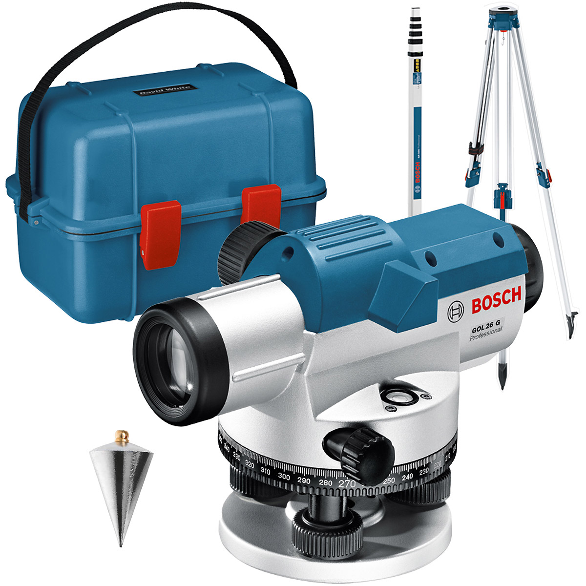 Bosch Optisches Nivelliergerät GOL 26 G, mit Baustativ BT160, Messstab GR 500
