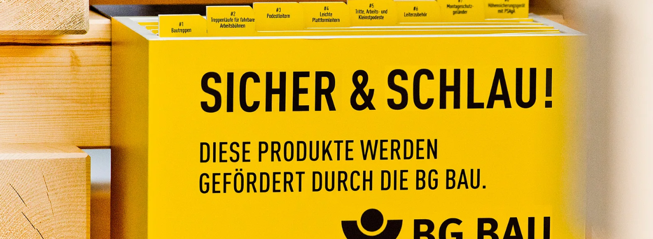 gelb, Schild, BG-Bau, Sicher & schlau, Werbetafel
