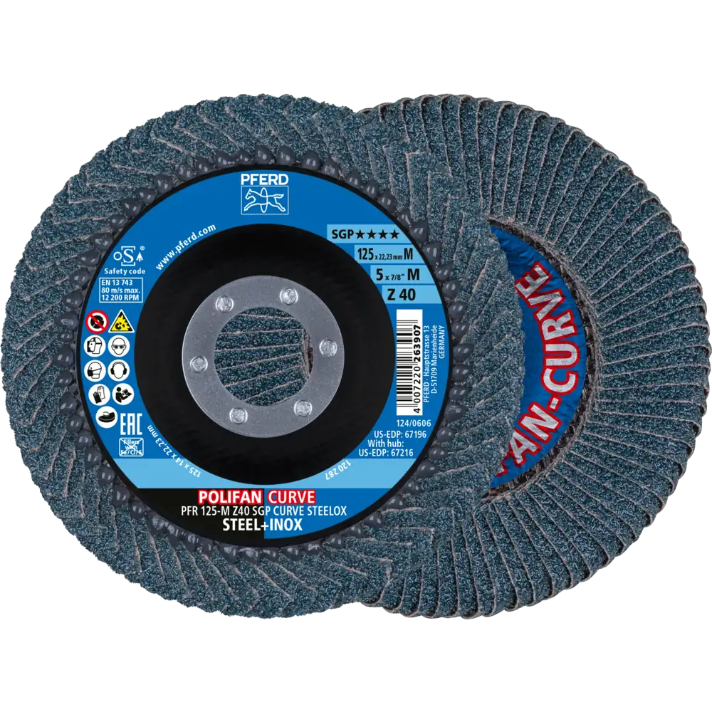 PFERD TOOLS Trenn-/Fächerscheiben-Set PFR 125 M Z40 SGP CURVE / EHT 125-1,0 SG STEELOX für Stahl/Edelstahl