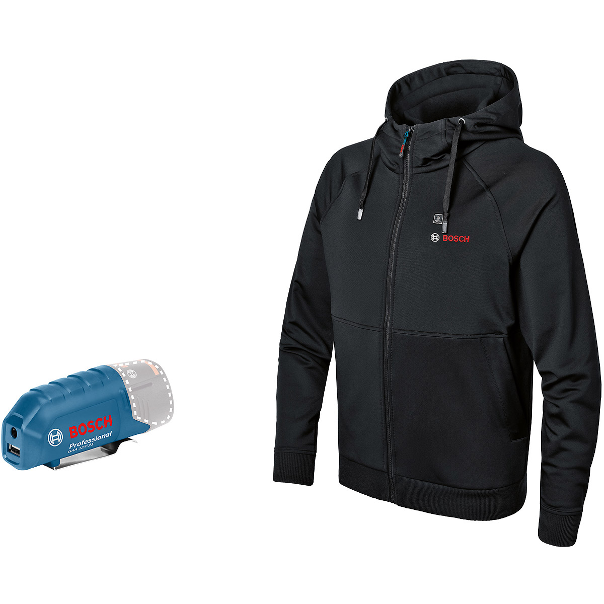 Bosch Beheizbare Hoodie GHH 12+18V XA mit Akkuadapter