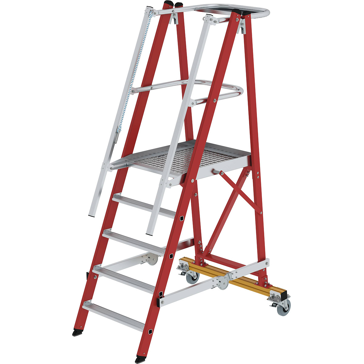Munk Plattformleiter GFK/Alu klappbar und fahrbar mit GFK-Handlauf