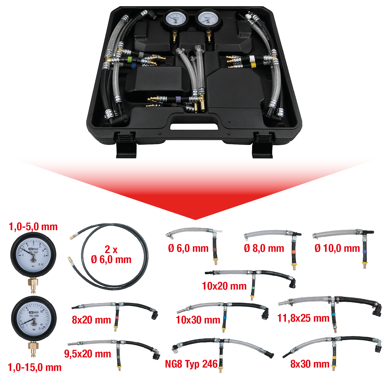 KS Tools Kraftstoff Niederdruck-Diagnose-Satz, 14-tlg