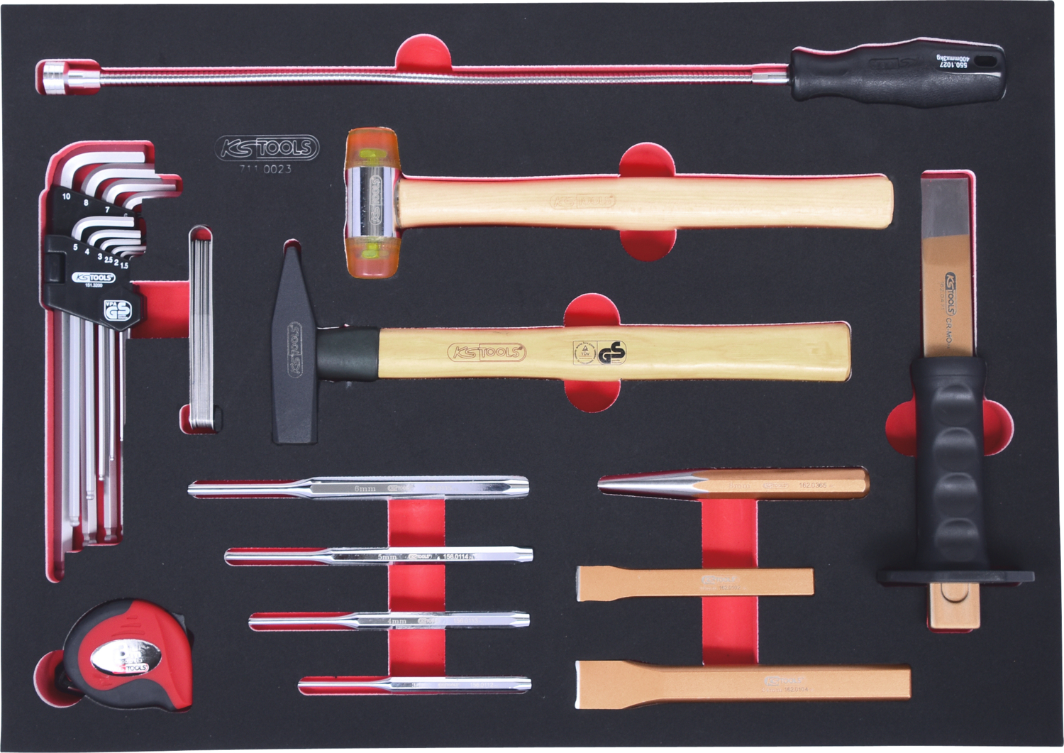KS Tools SCS Hammer- und WInkelstiftschlüssel-Satz, 23-tlg in 1-1 Systemeinlage