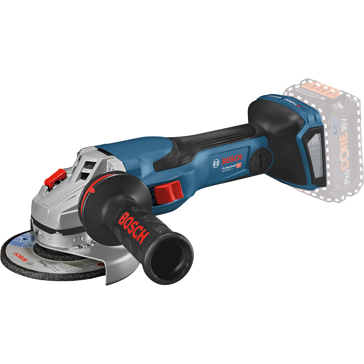 Bosch Akku-Winkelschleifer BITURBO GWS 18V-15 C, Solo Version, Zusatzhandgriff, L-BOXX