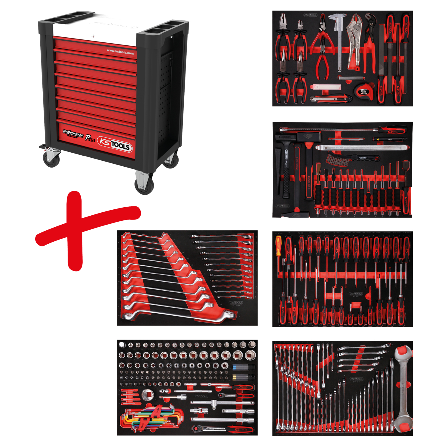 KS Tools Performanceplus Werkstattwagen-Satz P10 mit 284 Werkzeugen für 6 Schubladen