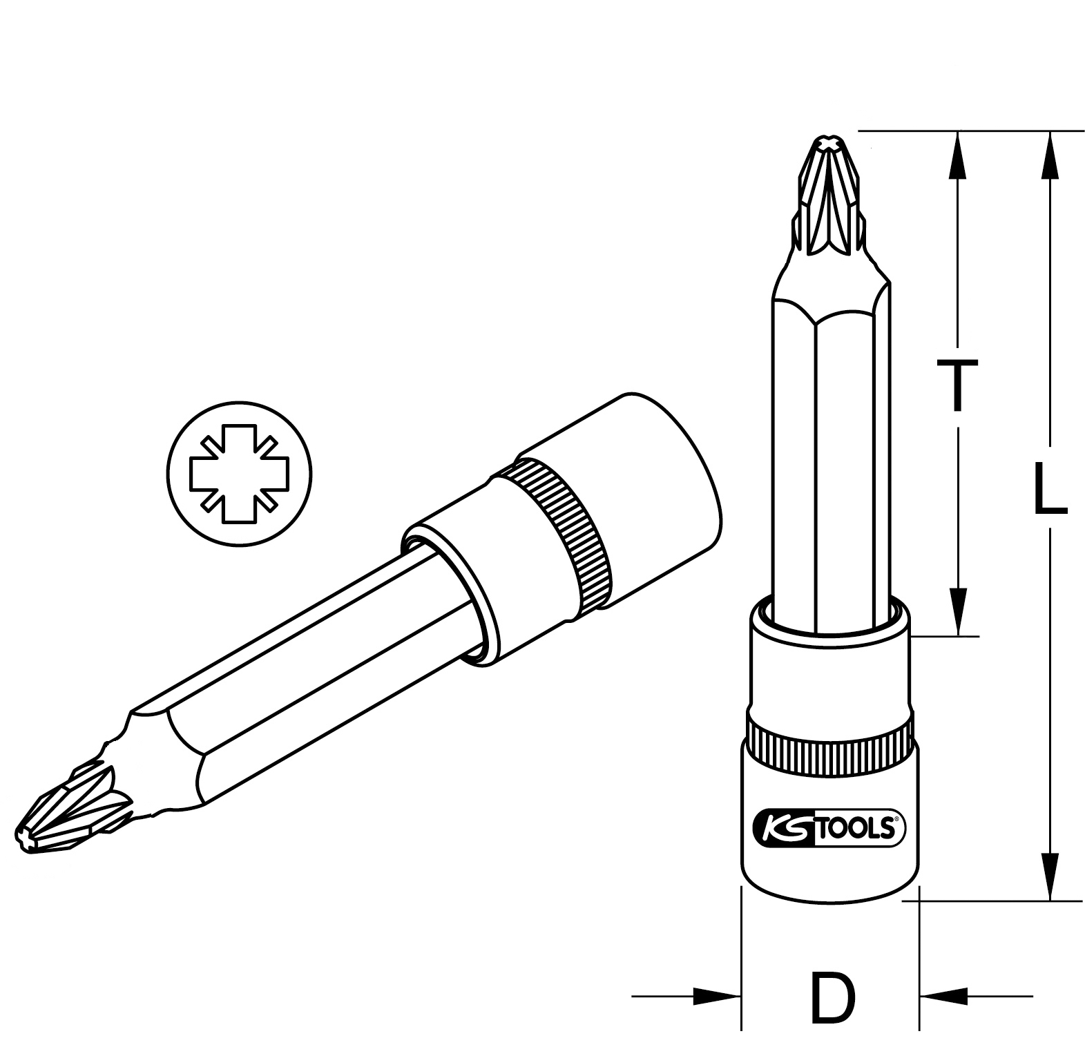 KS Tools 1/2" Bit-Stecknuss, lang