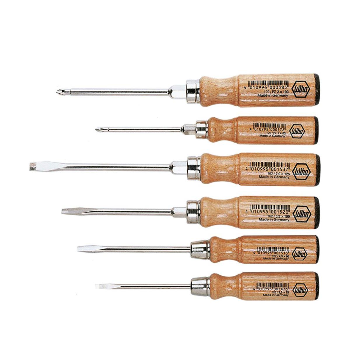 Wiha Holz-Schraubendreher Set Schlitz, Pozidriv 6-teiliges Set