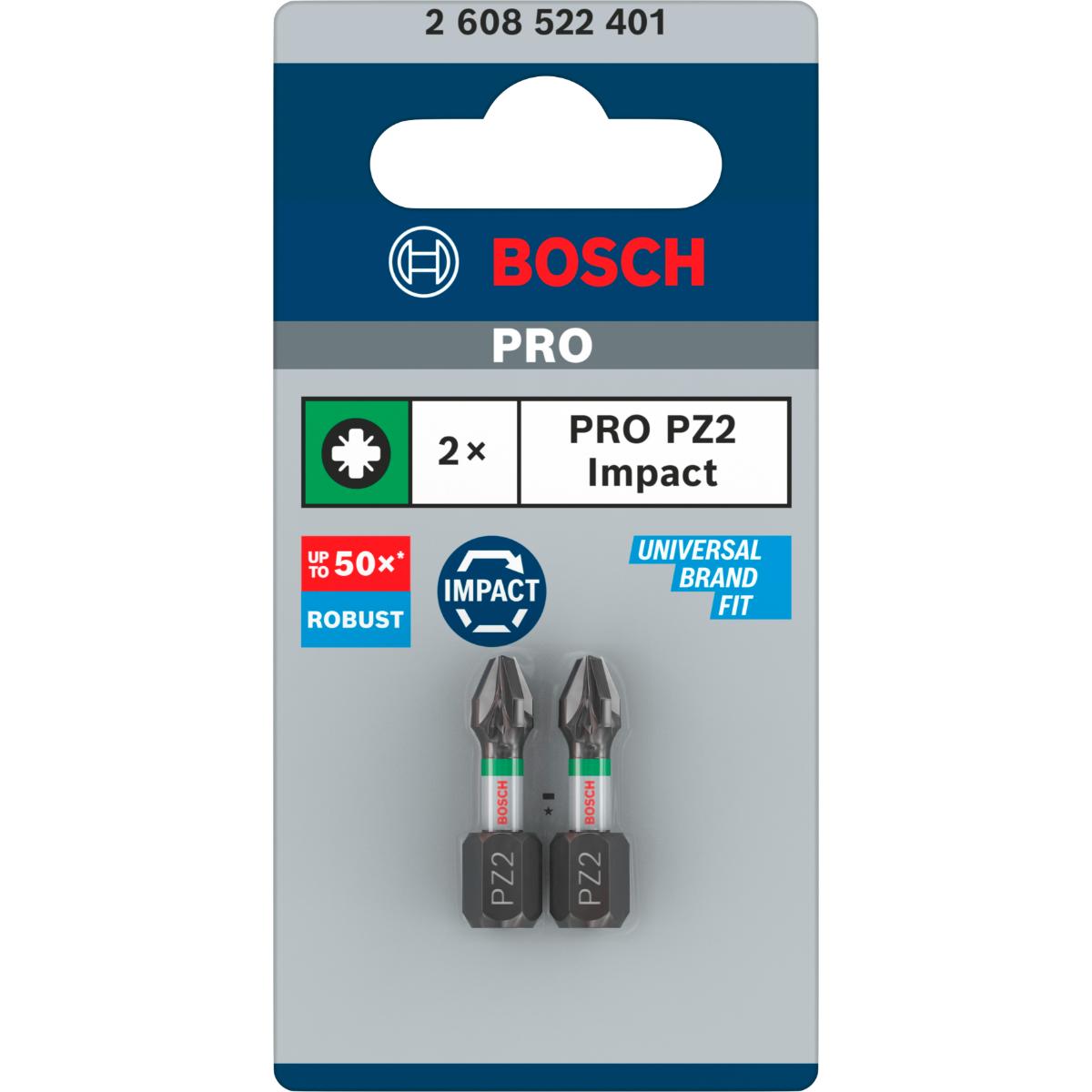 Bosch PRO Impact Control Schrauberbit, 25 mm, 2x PZ2 für Schraubendreher