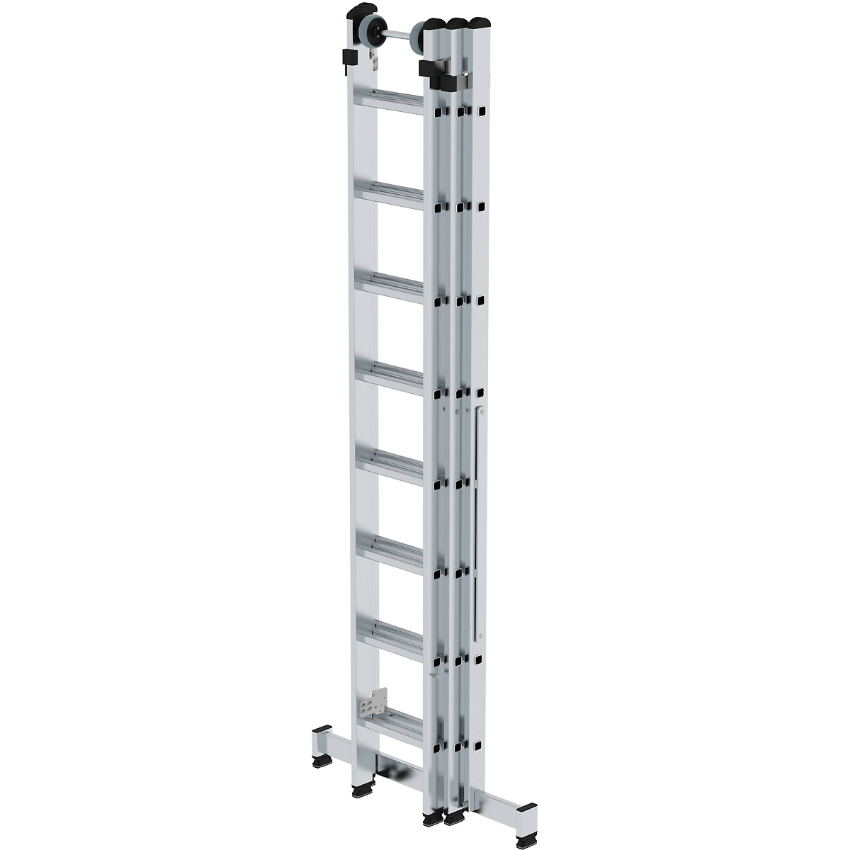 Munk Sprossen-Mehrzweckleiter 3-teilig mit nivello®-Traverse und Wandlaufrollen