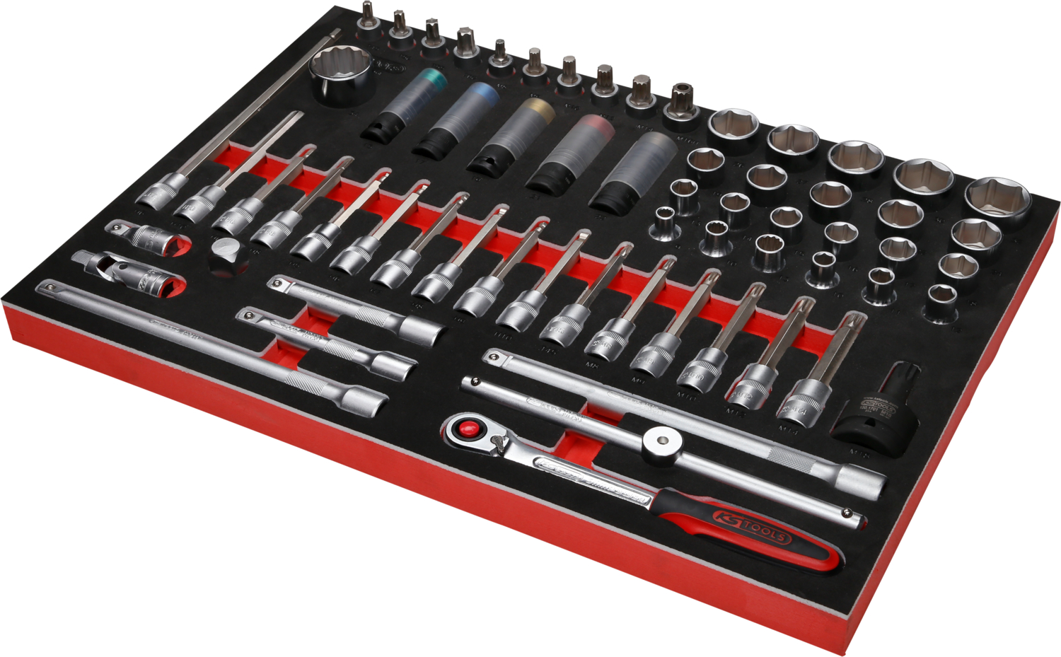 KS Tools 1-2'' Bit-Stecknuss-Satz in Schaumstoffeinlage, 64-tlg