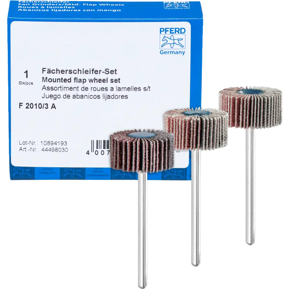 PFERD TOOLS Fächerschleifer-Set Korund 20x10mm Schaft 3mm A 80,120 und 180 für Feinschliff