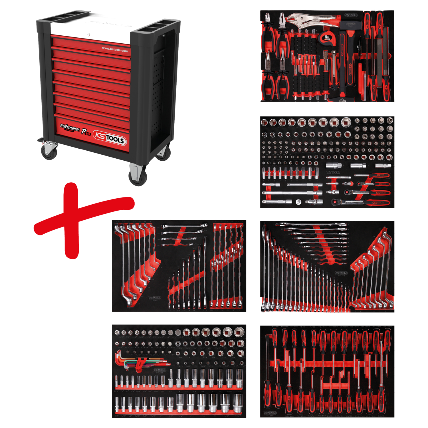 KS Tools Performanceplus Werkstattwagen-Satz P10 mit 366 Werkzeugen für 6 Schubladen