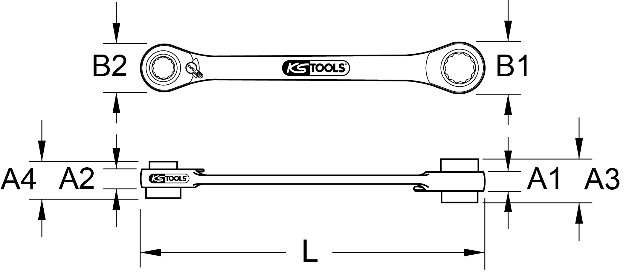 KS Tools 4 in 1 GEARplus umschaltbar Doppel-Ratschenringschlüssel