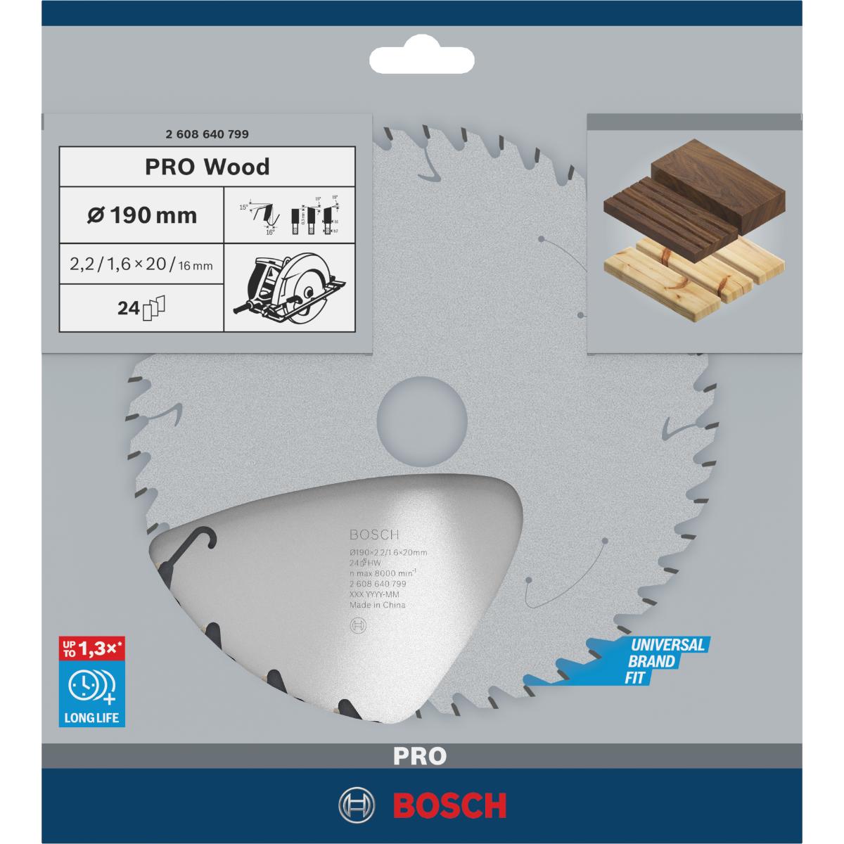 Bosch PRO Kreissägeblatt Speedline Wood, 190 x 20/16 x 2,2 mm, 24 Zähne