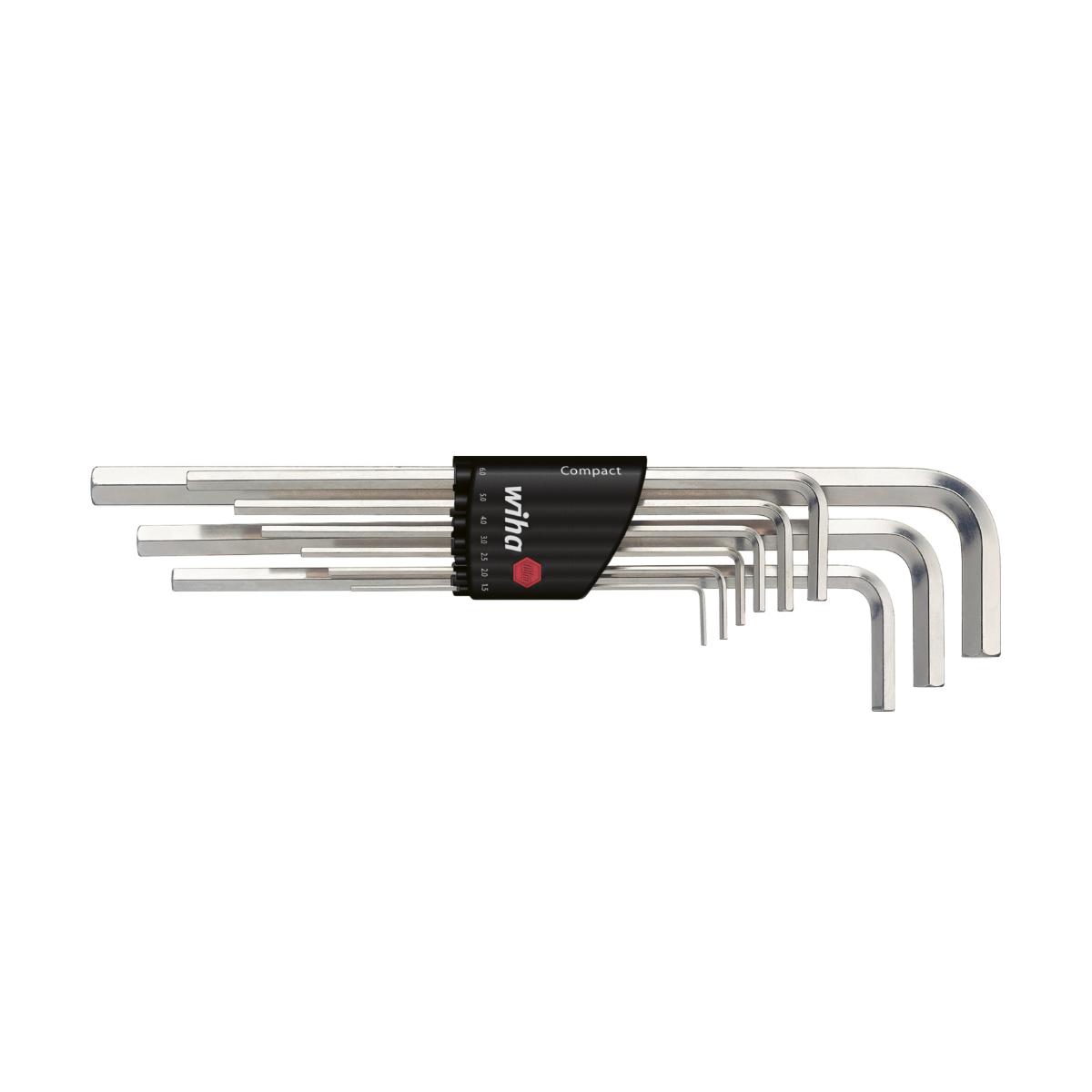 Wiha Stiftschlüssel Set im Compact Halter Sechskant 9-teiliges Set glanzvernickelt