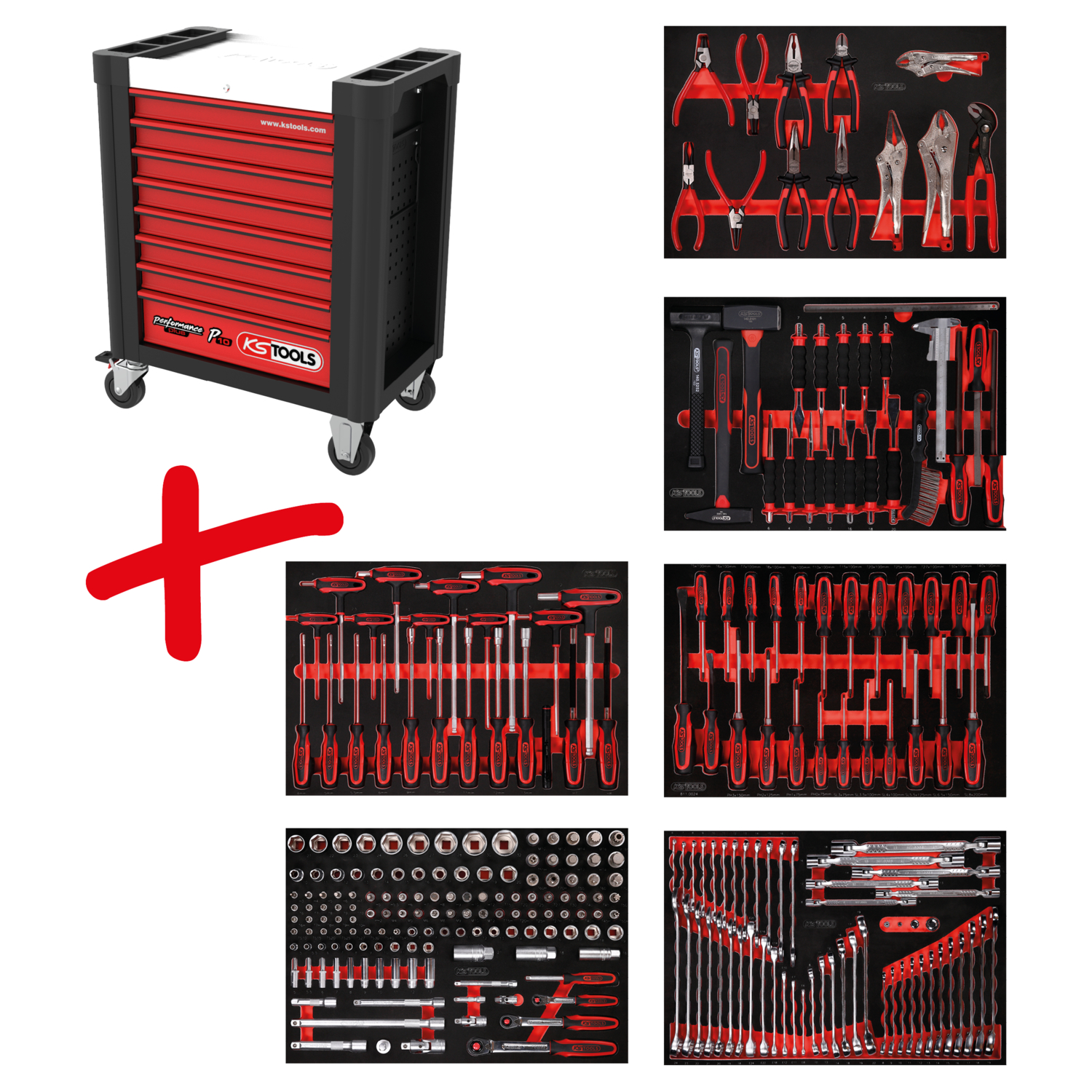 KS Tools Performanceplus Werkstattwagen-Satz P10 mit 271 Werkzeugen für 6 Schubladen
