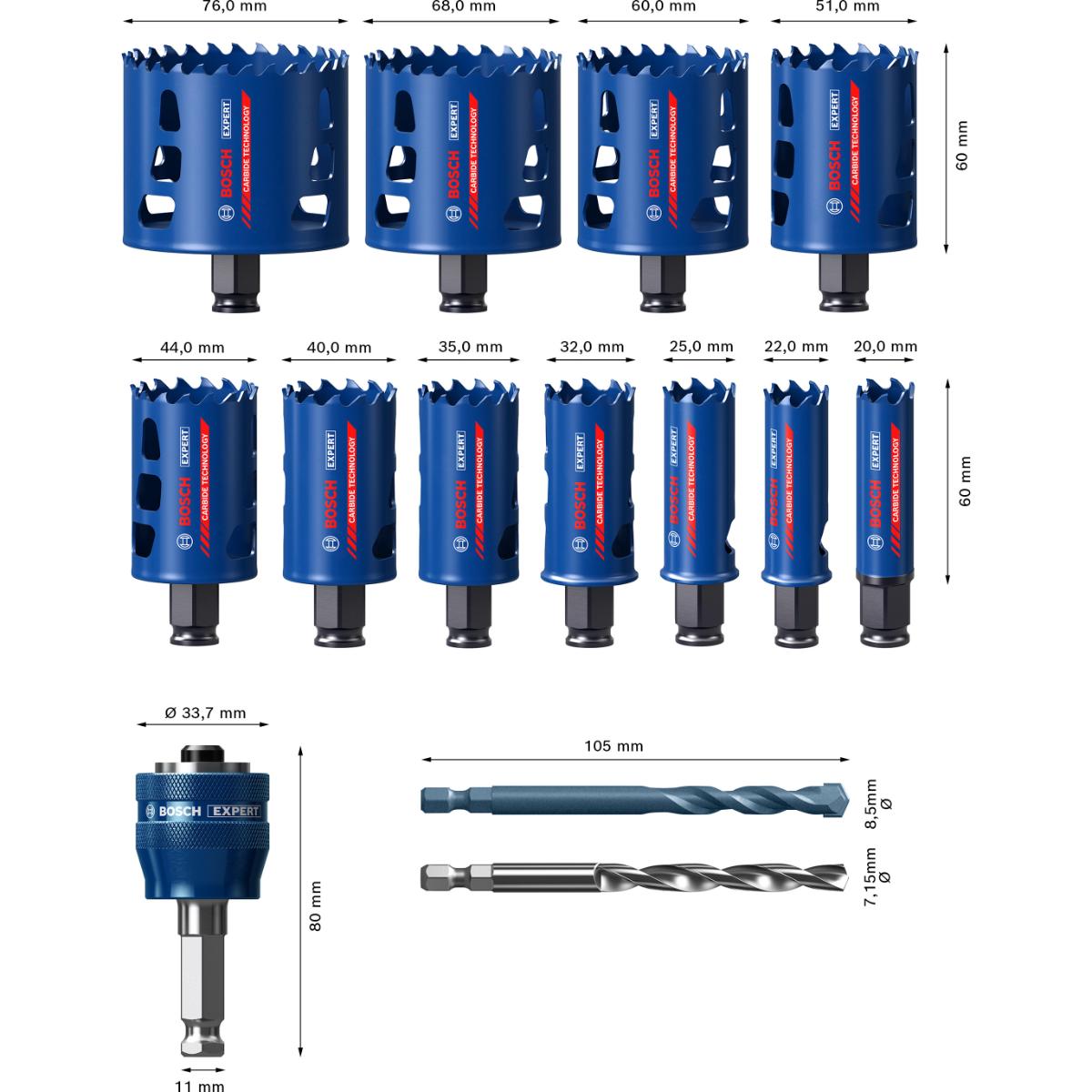 Bosch EXPERT Multi Material Power Change Plus-Lochsägen 20/68/76 - 14-teiliges Set
