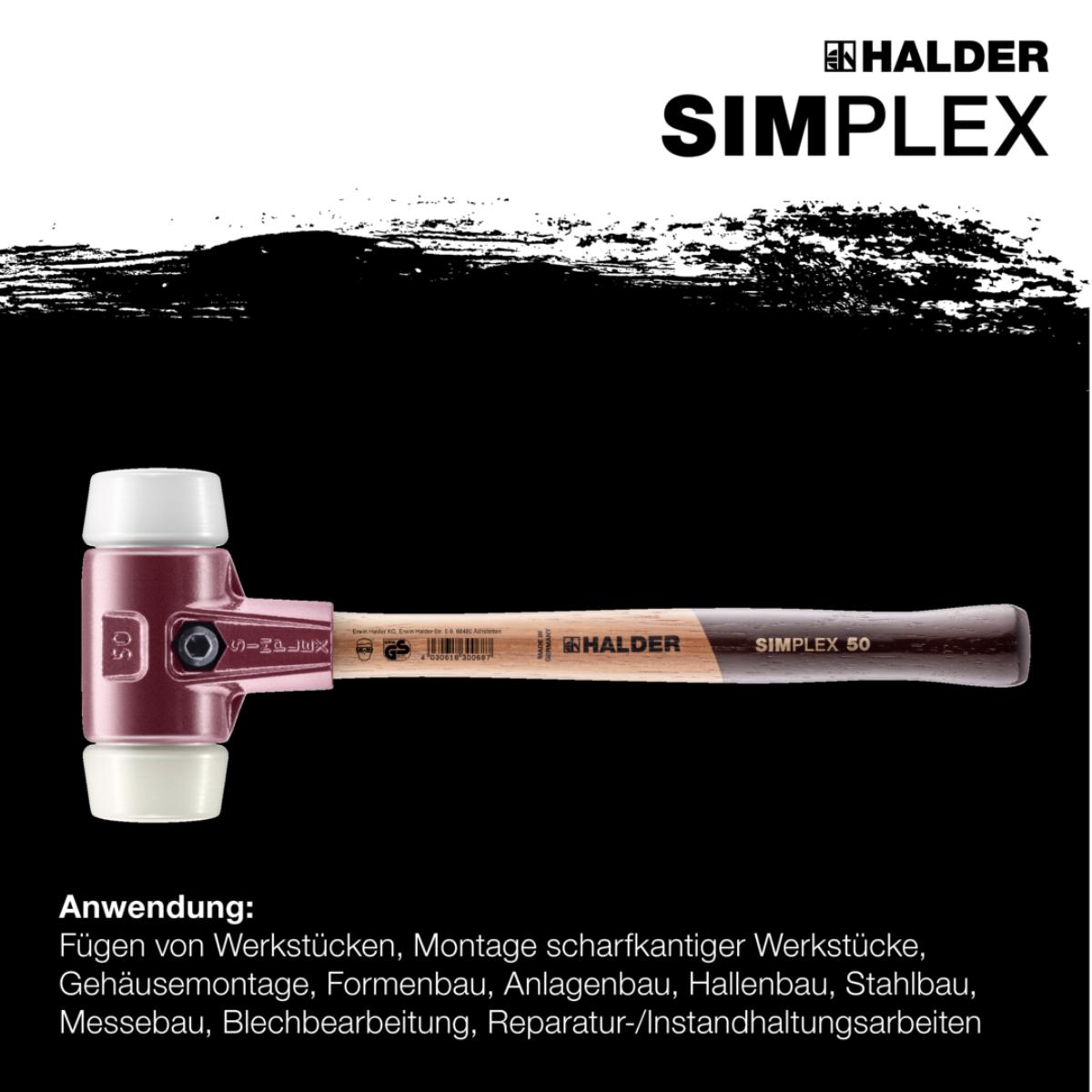 HALDER SIMPLEX - Schonhammer mit Tempergussgehäuse und hochwertigem Holzstiel, Superplastik / Nylon