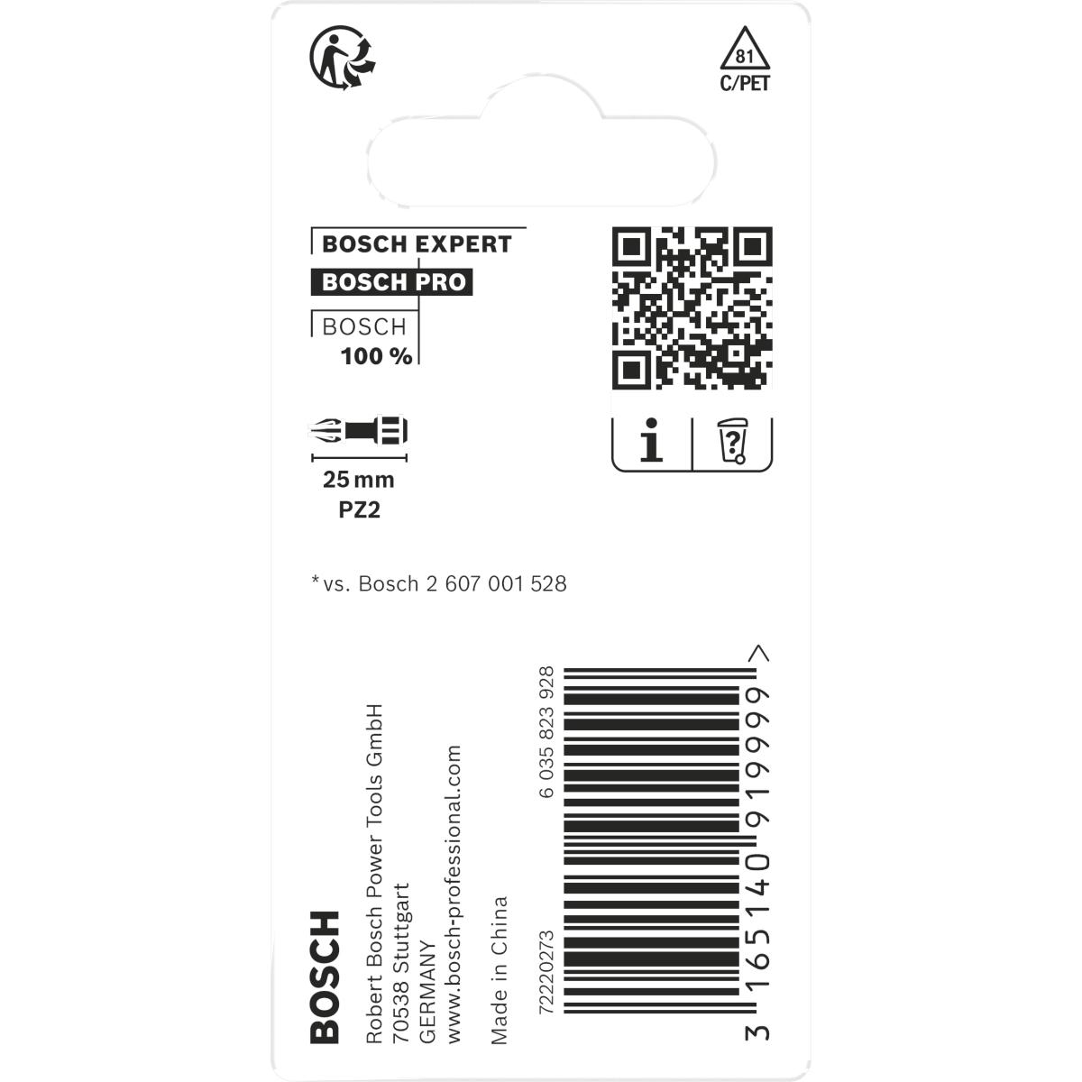 Bosch PRO Impact Control Schrauberbit, 25 mm, 2x PZ2 für Schraubendreher