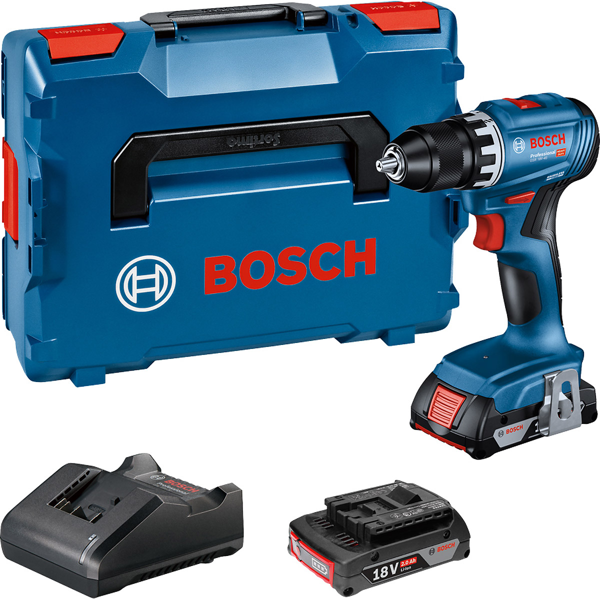 Bosch Bohrschrauber GSR 18V-45 in L-BOXX 136 mit 2 x Li-Ion-Akku 2,0 Ah, Ladegerät