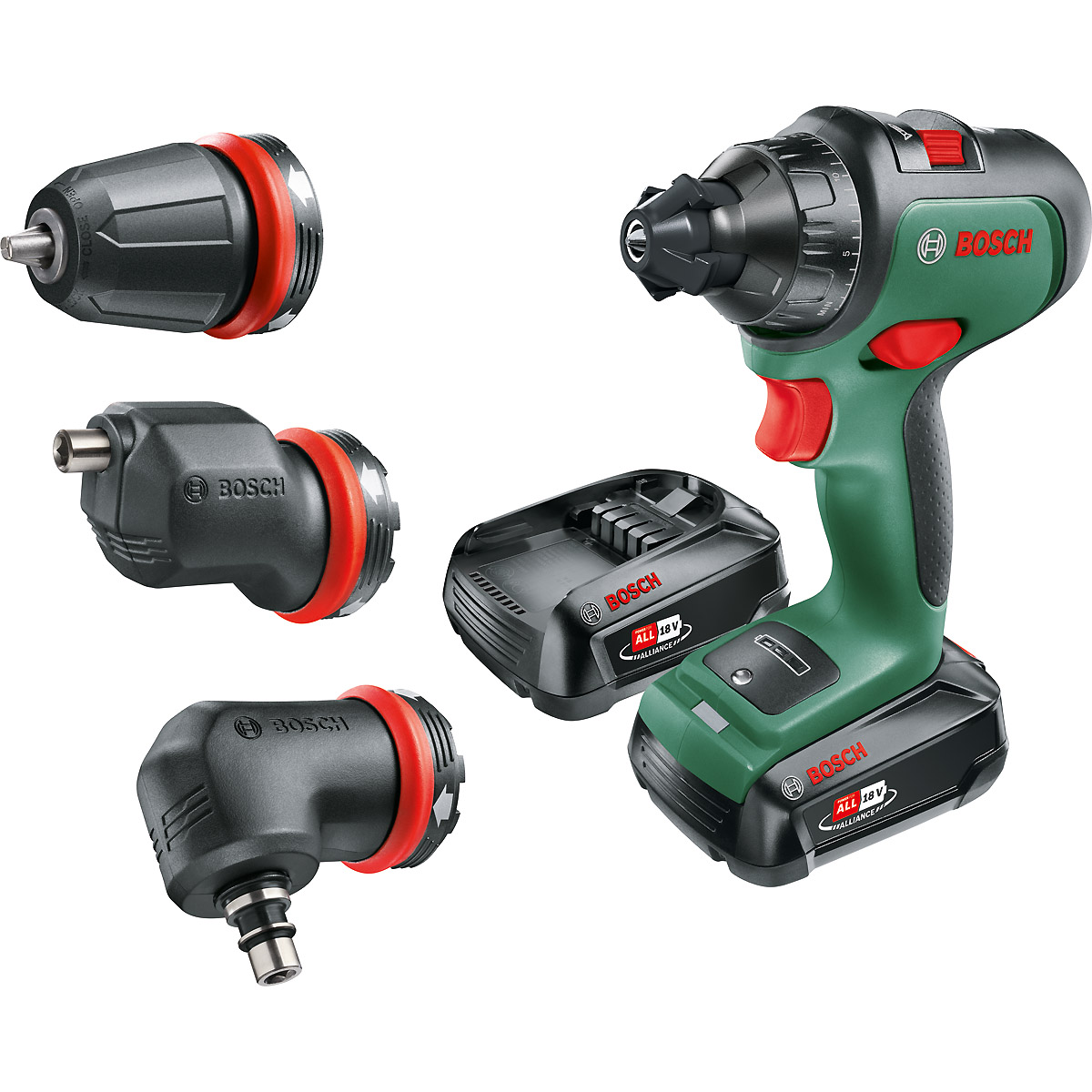 Bosch Akku-Zweigang-Bohrschrauber AdvancedDrill 18: 2x Akku, Winkel-, Exzenteraufsatz