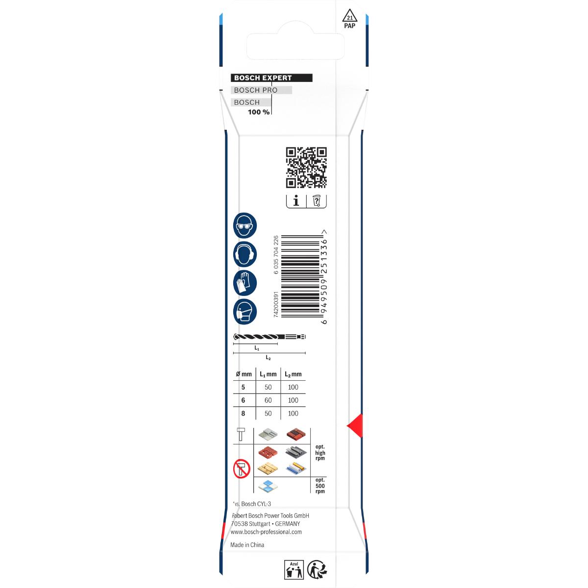 Bosch EXPERT HEX-9 Multi Construction Bohrer D= 5 / 6 / 8 mm, 3-teiliges Set
