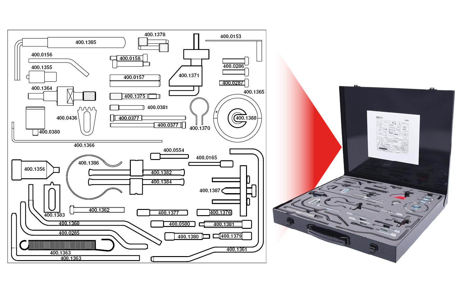 KS Tools Motoreinstell-Werkzeug-Satz für PSA, 49-tlg
