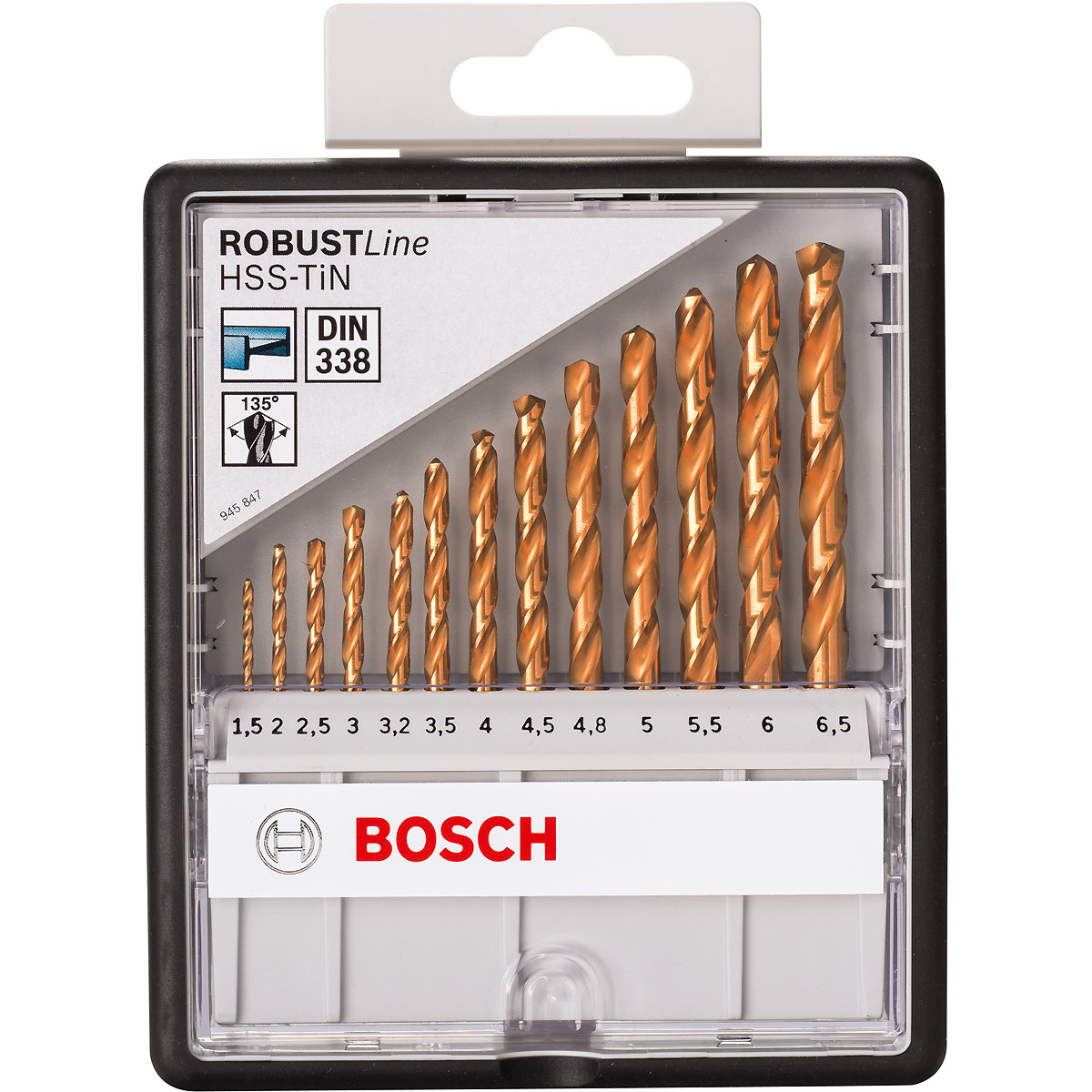 Bosch Metallbohrer-Set Robust Line HSS-TiN, 135°, 13-teilig, 1,5 - 6,5 mm