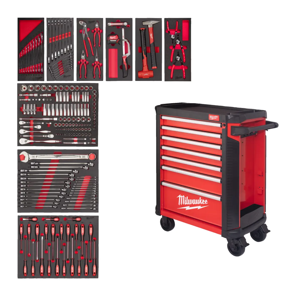 Milwaukee 30˝ / 78 cm TOOLGUARD Werkstattwagen mit Werkzeugbestückung, Standard Version 206-teilig, grau