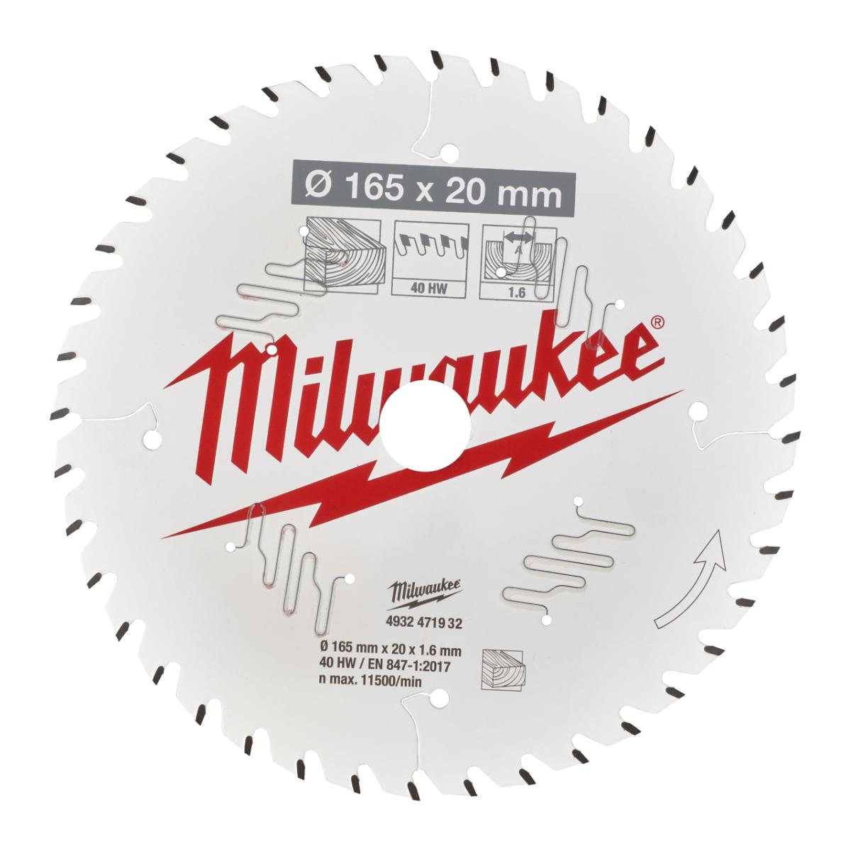 Milwaukee - Kreissägeblatt 165/20mm 40Z Holz - 4932471932