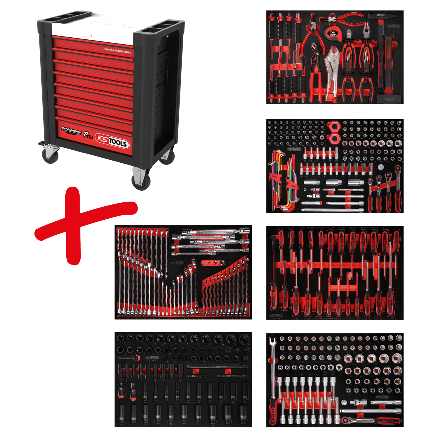 KS Tools Performanceplus Werkstattwagen-Satz P10 mit 423 Werkzeugen für 6 Schubladen